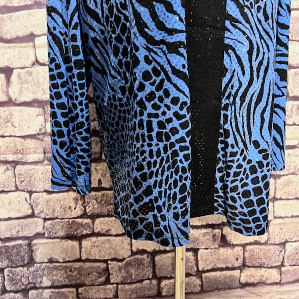 Susan Graver Blue & Black Long Sleeve Blouse Size XL - Picture 2 of 8